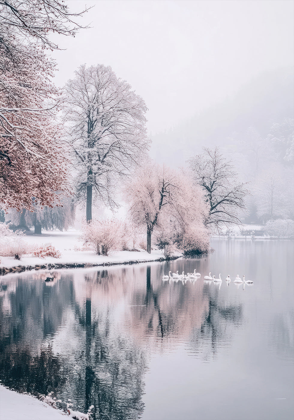 Schwäne auf einem Wintersee-Poster - Posterbox.dk