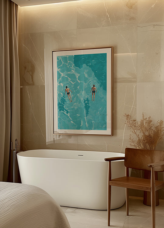 Schwimmer im blauen Meer Poster - Posterbox.dk