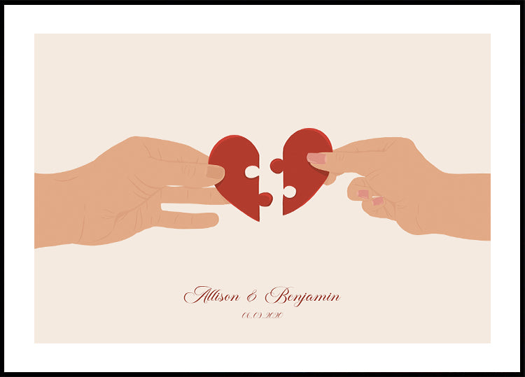 Das fehlende Stück von uns, zwei Hälften eines Herzens, personalisiertes Poster – Posterbox.dk