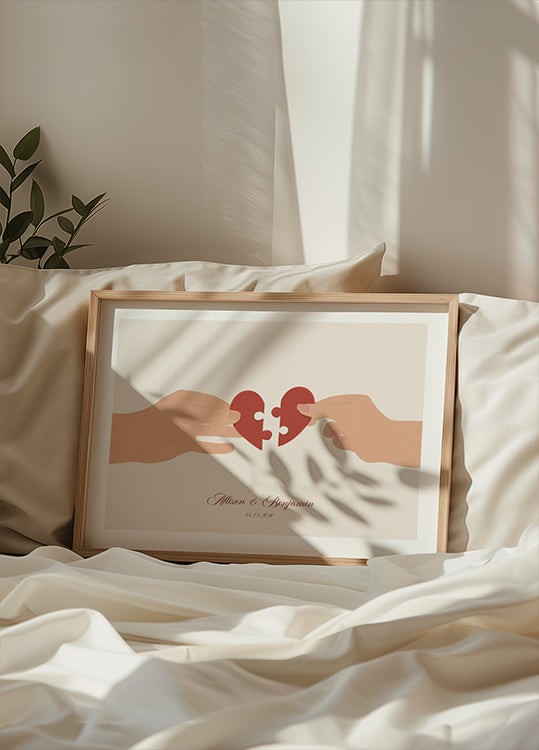 Das fehlende Stück von uns, zwei Hälften eines Herzens, personalisiertes Poster – Posterbox.dk