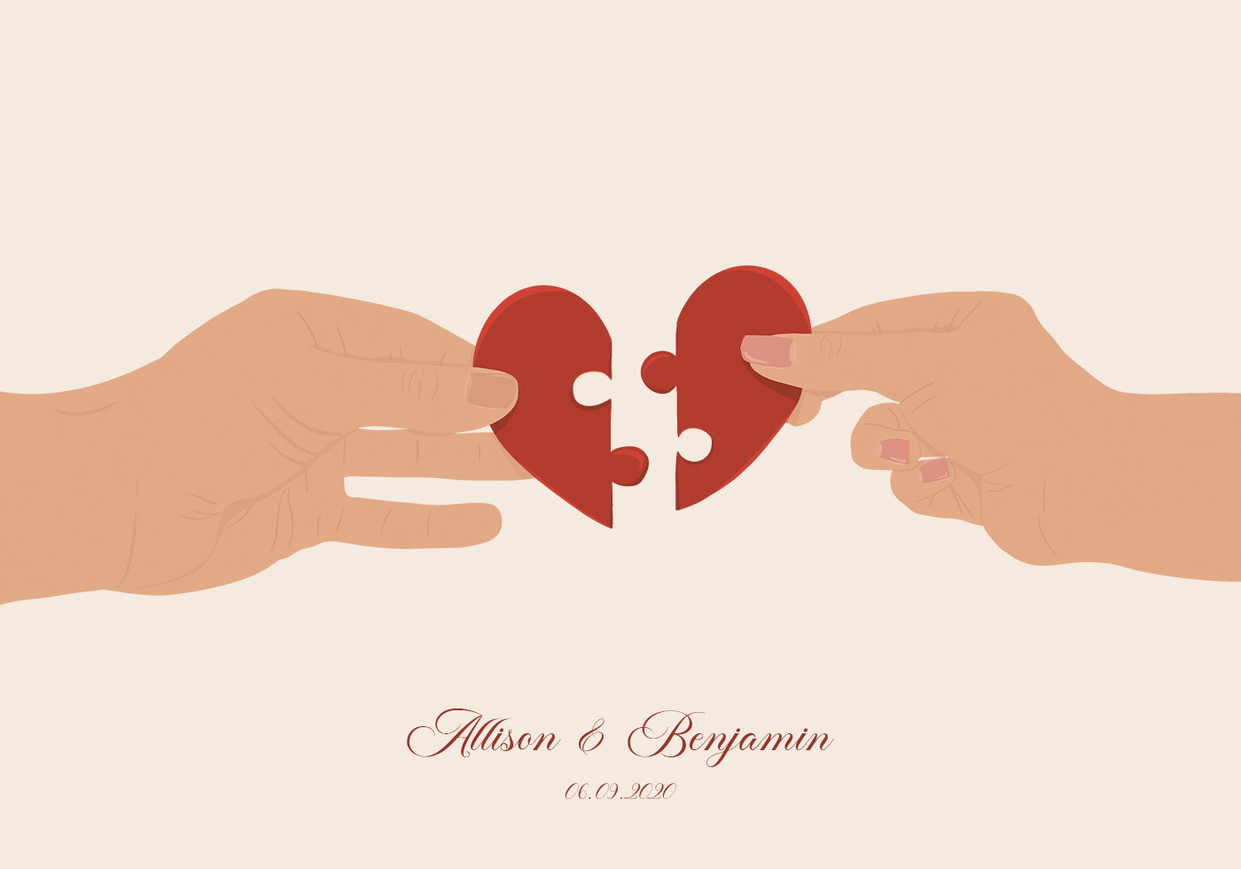 Das fehlende Stück von uns, zwei Hälften eines Herzens, personalisiertes Poster – Posterbox.dk