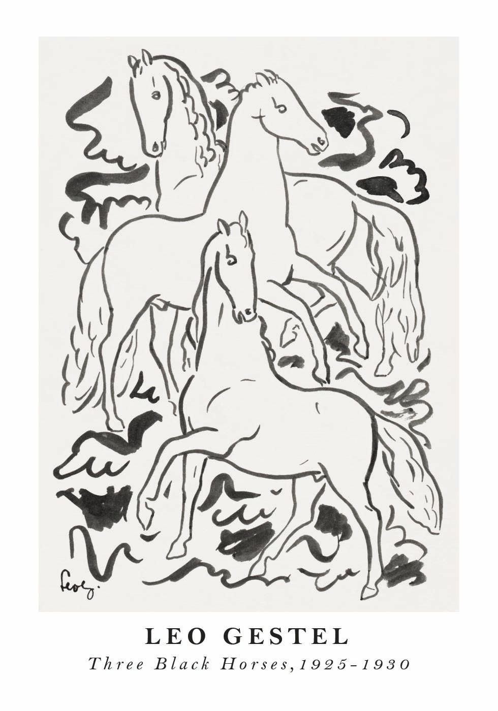 Drei schwarze Pferde, Leo Gestel Poster - Posterbox.dk