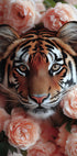 Tiger unter pfirsichfarbenen Rosen Poster - Posterbox.dk