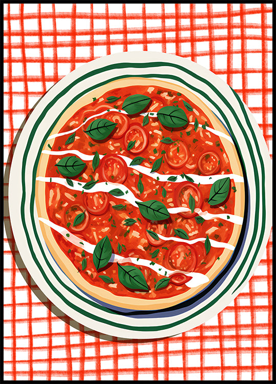 Tomaten-Basilikum-Pizza, italienisches Food-Art-Poster - Posterbox.dk