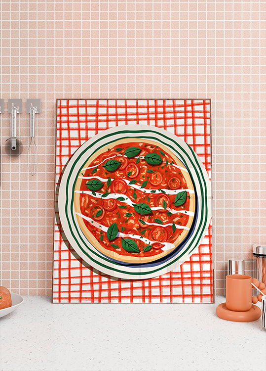 Tomaten-Basilikum-Pizza, italienisches Food-Art-Poster - Posterbox.dk
