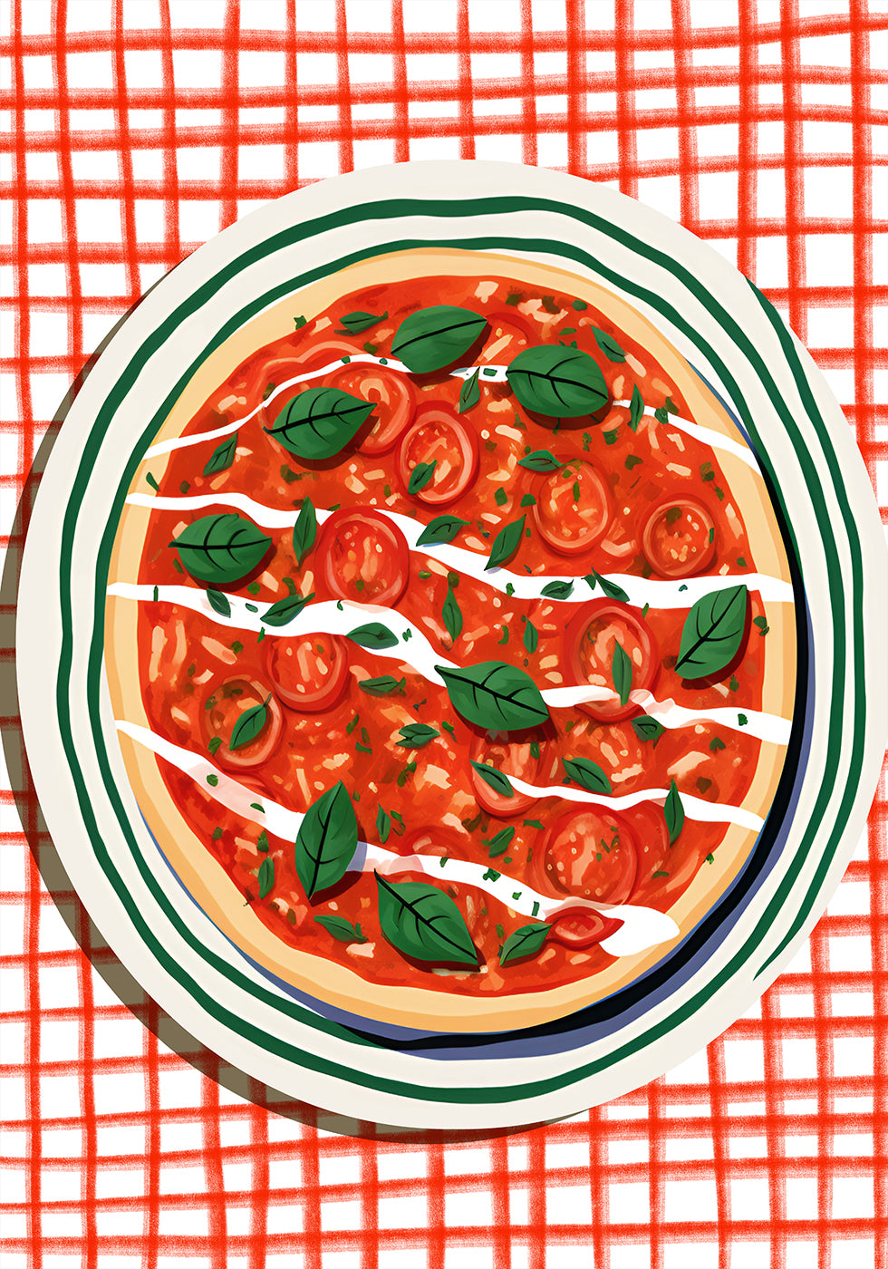 Tomaten-Basilikum-Pizza, italienisches Food-Art-Poster - Posterbox.dk