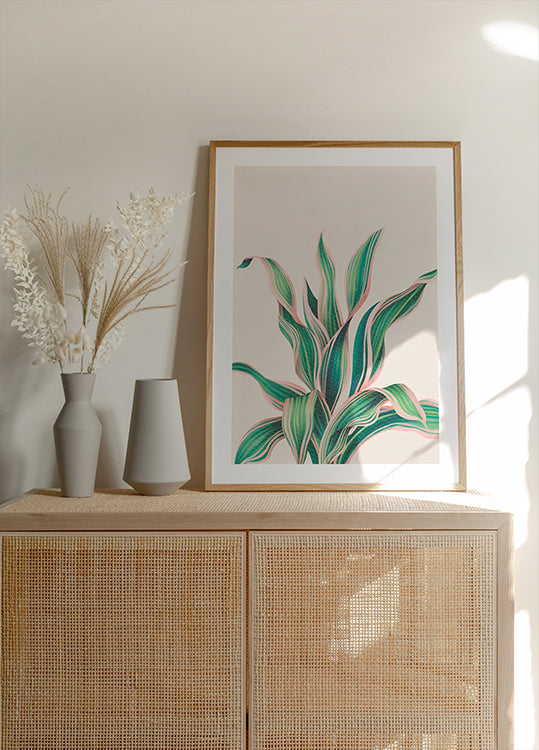 Tropisches Grün-Rosa-Pflanzenposter - Posterbox.dk