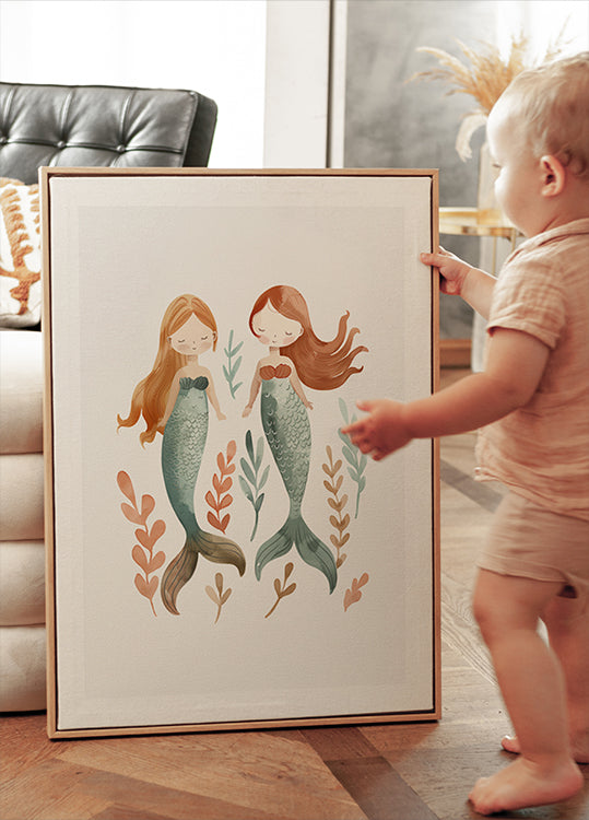 Zwillingsmeerjungfrauen, Unterwassermädchen Poster - Posterbox.dk