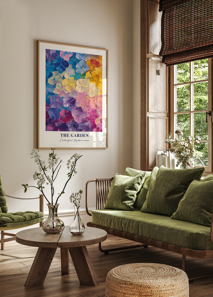 ein Wohnzimmer voller Möbel und einem Gemälde an der Wand