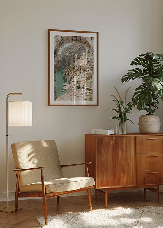 Poster mit Blick auf die Amalfiküste und ein mediterranes Dorf - Posterbox.dk