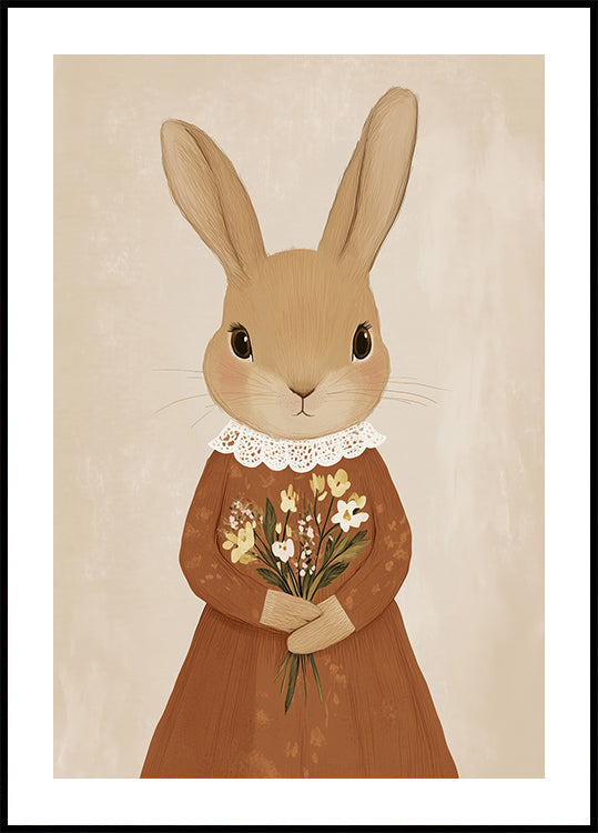 Vintage Hase mit Blumen Poster - Posterbox.dk
