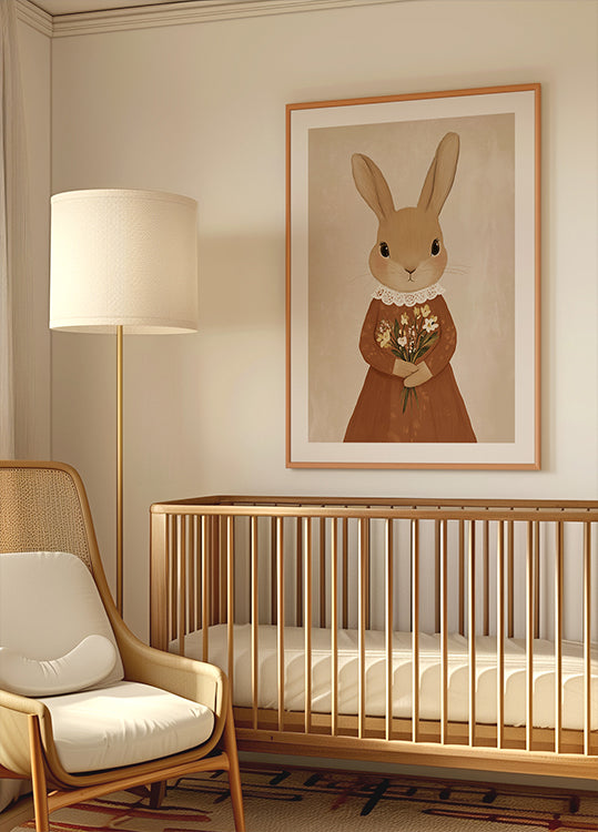 Vintage Hase mit Blumen Poster - Posterbox.dk