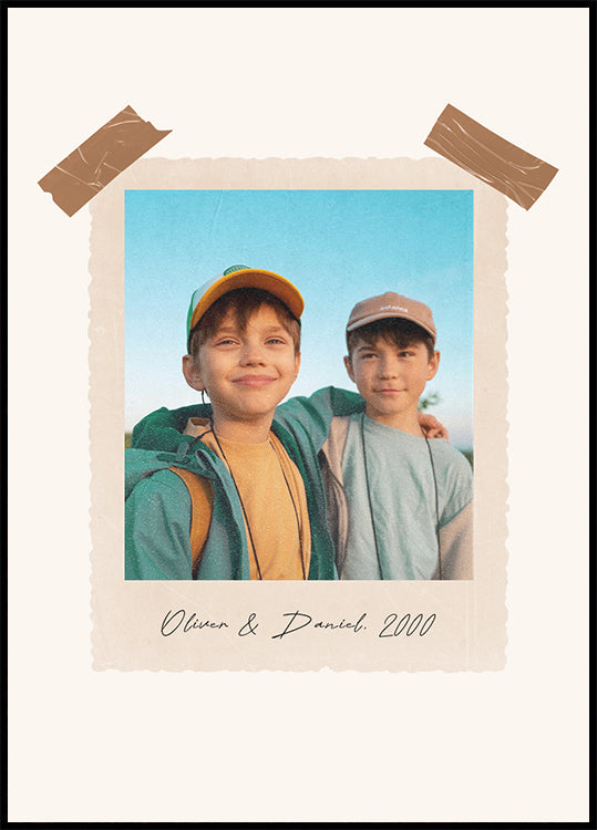 Vintage-Kindheit, personalisiertes Geschwister-Erinnerungsdruck-Poster - Posterbox.dk