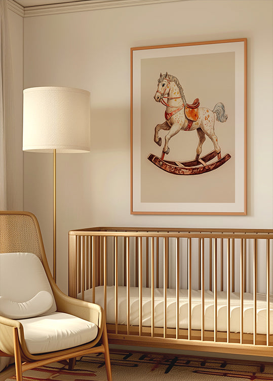 Vintage-Schaukelpferd, klassisches Holzspielzeug-Poster - Posterbox.dk