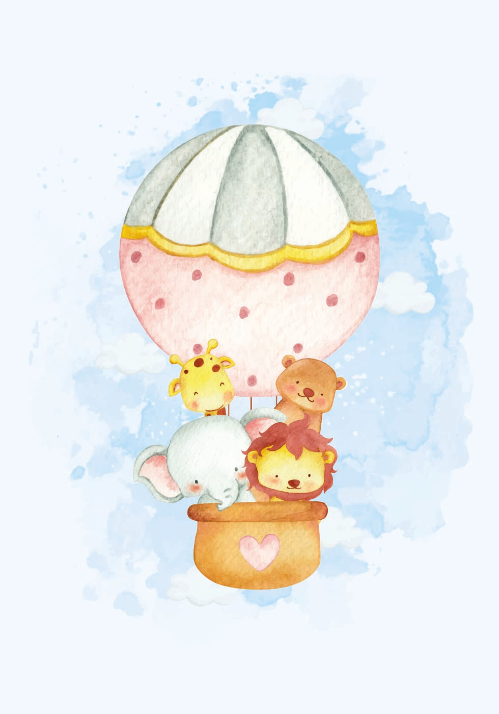 Aquarell-Tiere im Heißluftballon-Poster - Posterbox.dk