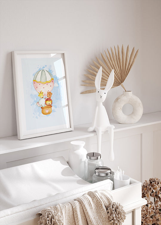 Aquarell-Tiere im Heißluftballon-Poster - Posterbox.dk