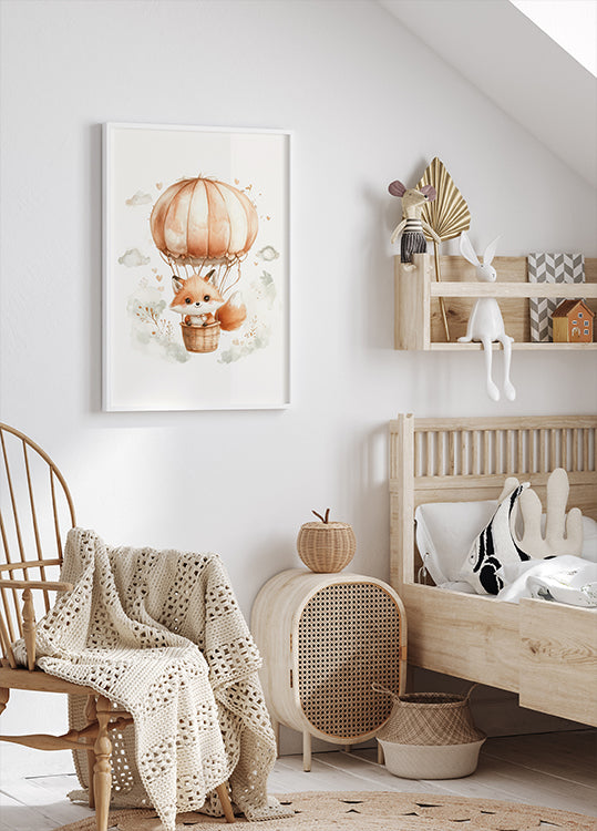 Aquarell-Babyfuchs auf einem Ballon-Poster - Posterbox.dk