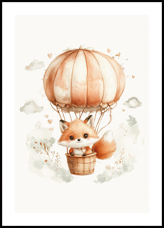 Aquarell-Babyfuchs auf einem Ballon-Poster - Posterbox.dk