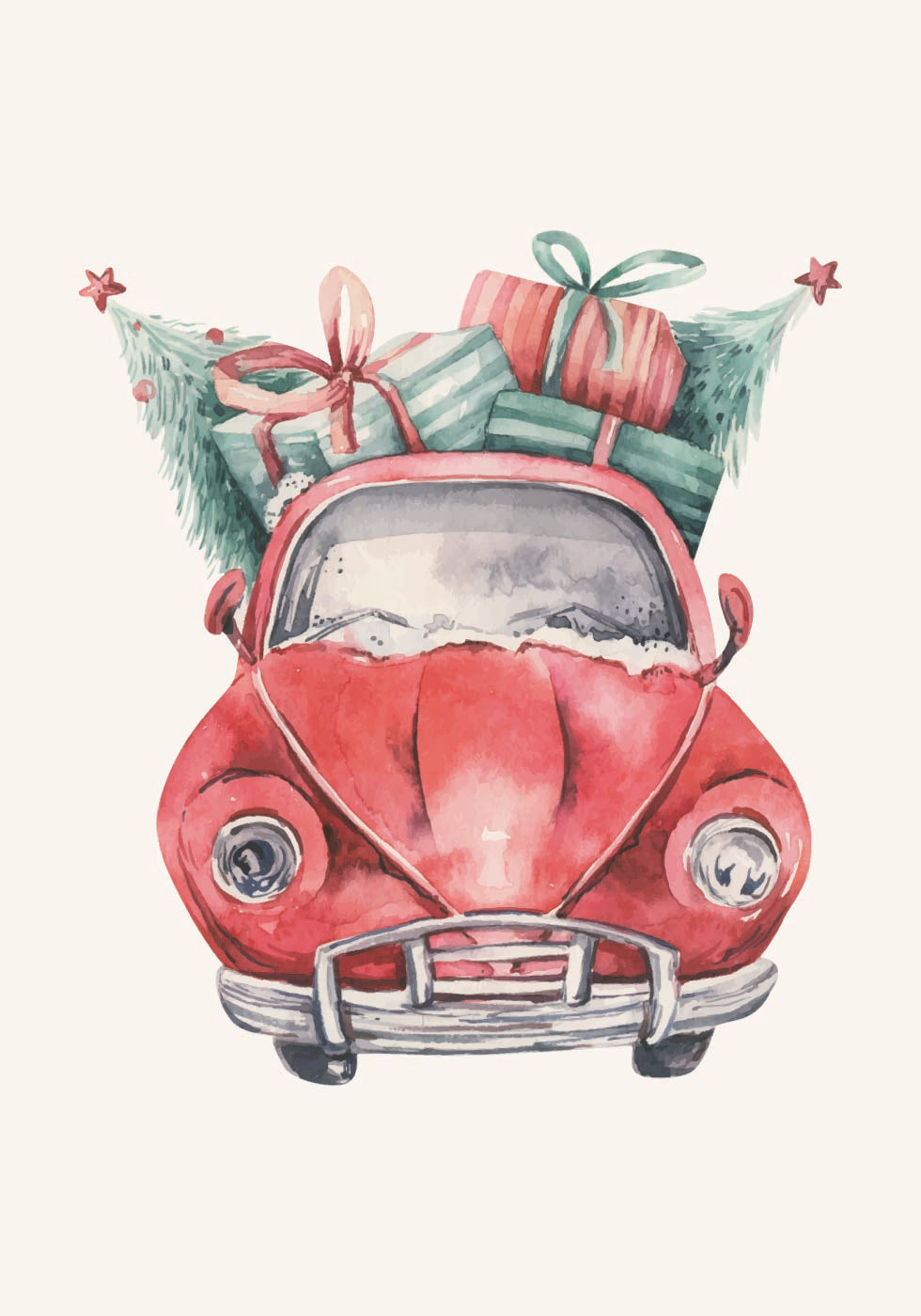 ein rosa Auto mit Geschenken darauf