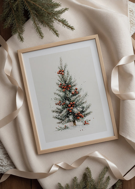 Aquarell-Weihnachtsbaum mit roten Beeren Poster - Posterbox.dk