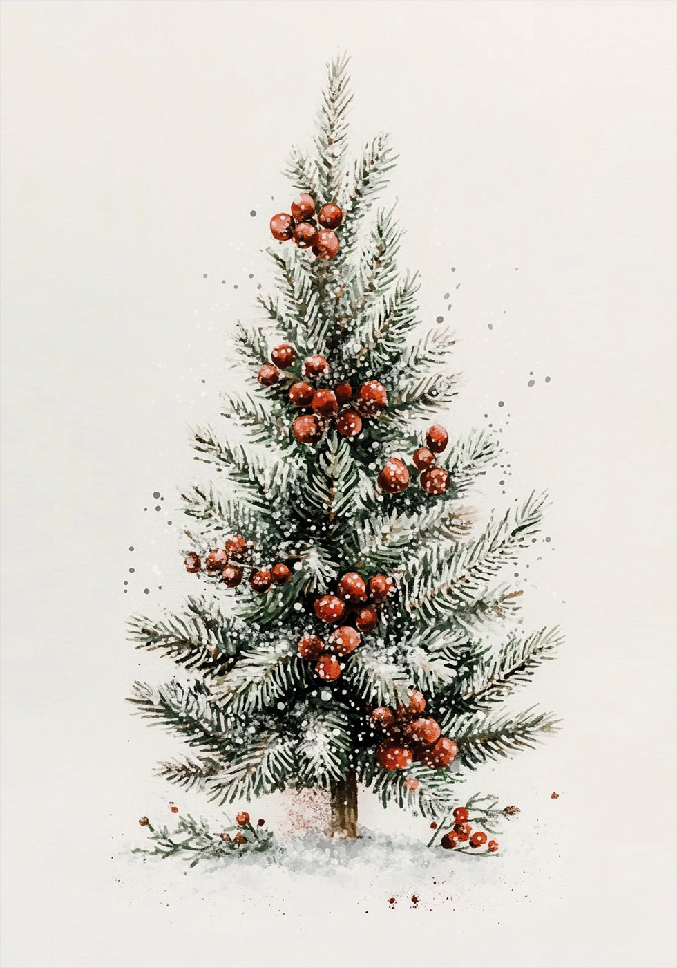 Aquarell-Weihnachtsbaum mit roten Beeren Poster - Posterbox.dk