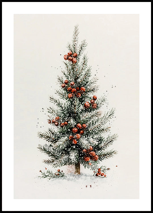 Aquarell-Weihnachtsbaum mit roten Beeren Poster - Posterbox.dk