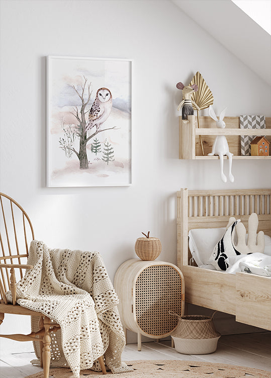 Aquarell-Eule im Wald Poster - Posterbox.dk