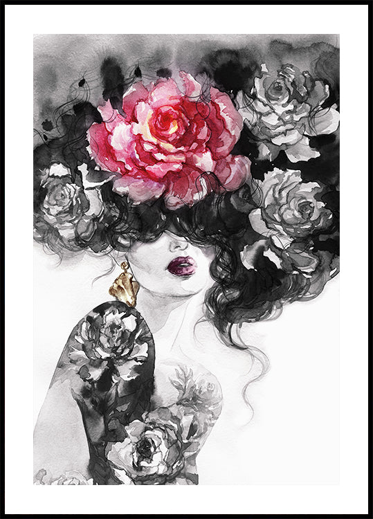 Aquarell Frau mit Blumen Nr. 2 Poster - Posterbox.dk