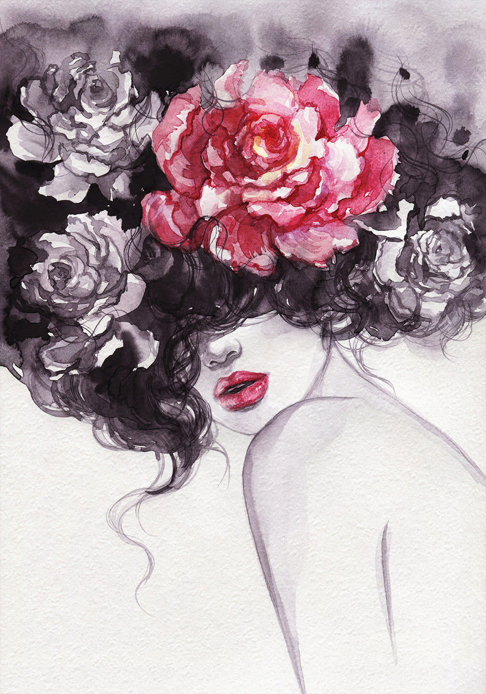 Aquarell Frau mit Blumen Poster - Posterbox.dk