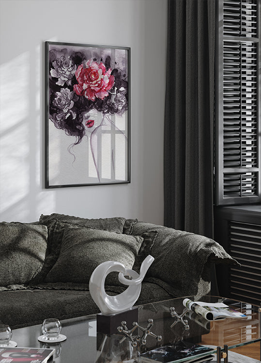Aquarell Frau mit Blumen Poster - Posterbox.dk
