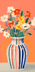 Wildblumen, gestreifte Vase, korallenroter Hintergrund Poster - Posterbox.dk