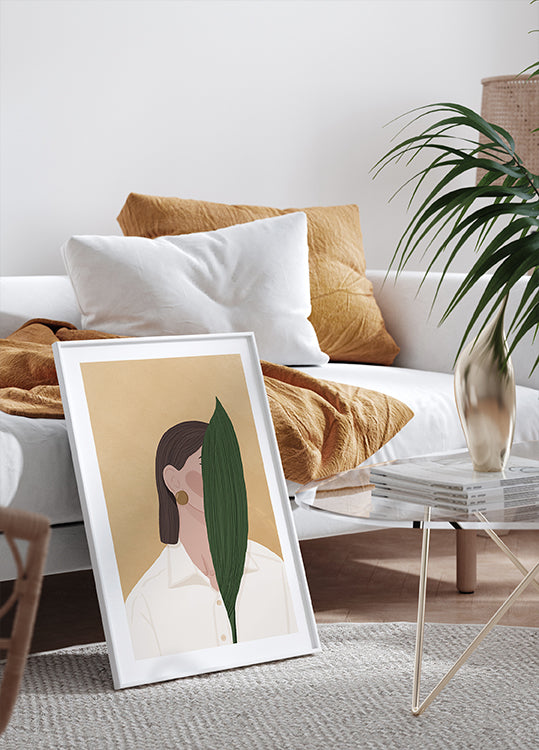 Frau mit Blatt Poster - Posterbox.dk