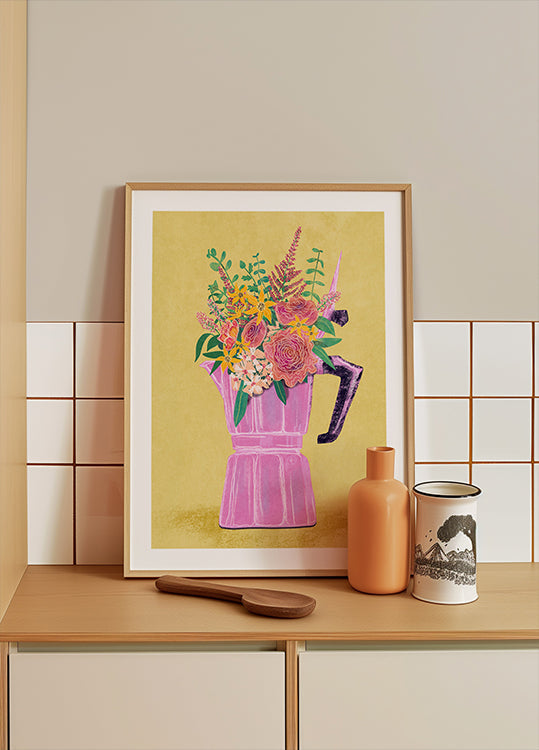 Espresso Maker with Flowers - Posterbox