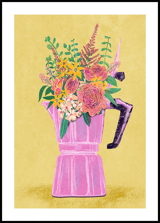 Espresso Maker with Flowers - Posterbox