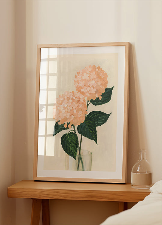 Coral hydrangeas in a vase - Posterbox