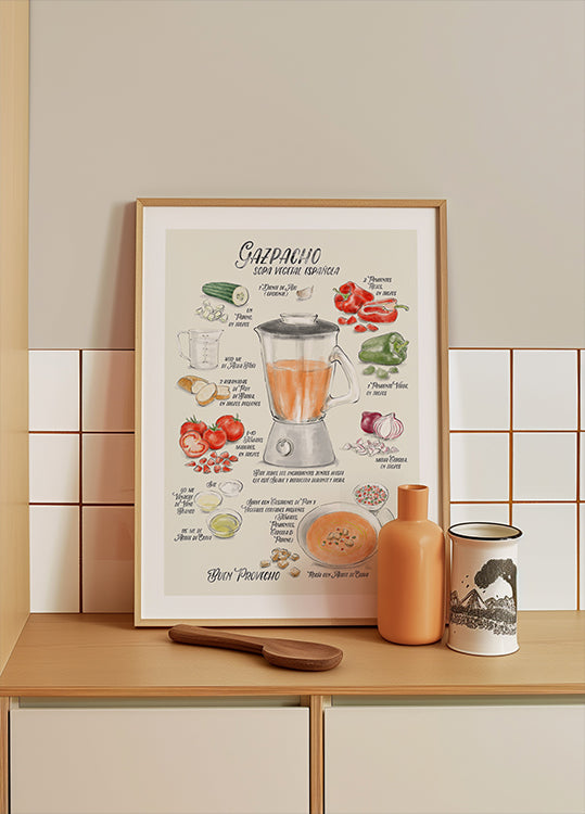 Gazpacho illustrated recipe in Spanish Plakat - Posterbox