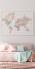 Pastel watercolor world map with cities, Anjah - Posterbox