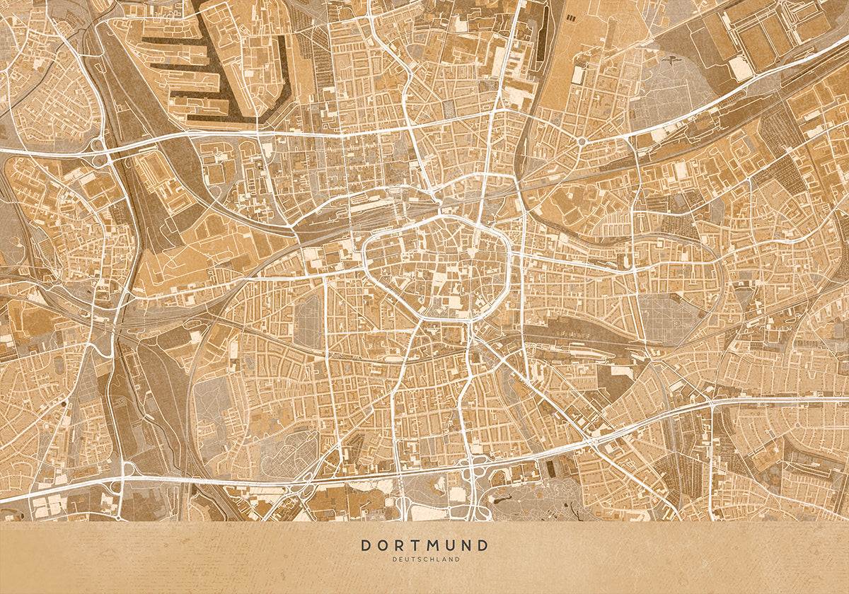 Sepia vintage map of Dortmund Germany Plakat - Posterbox