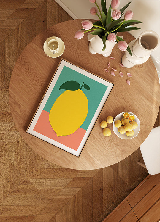 Lemon With Two Leaves Plakat - Posterbox