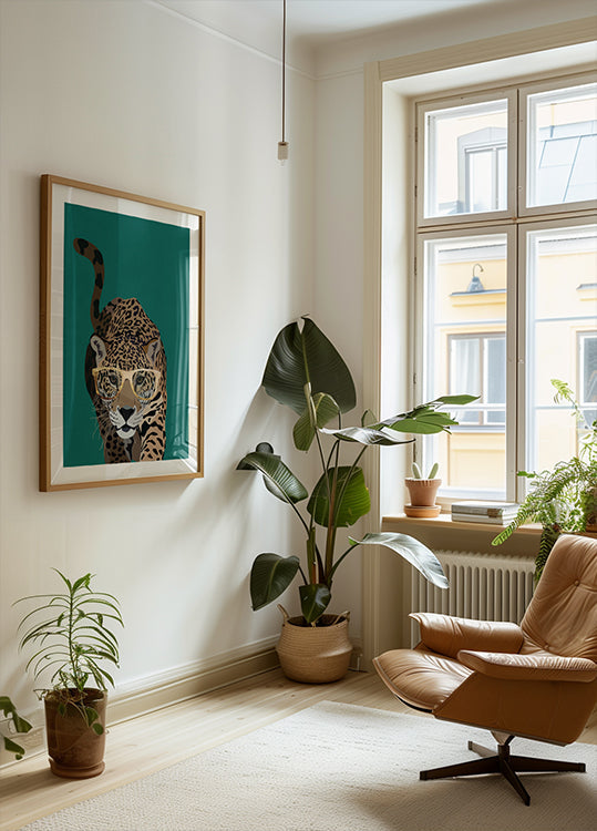 Curious green leopard Plakat - Posterbox