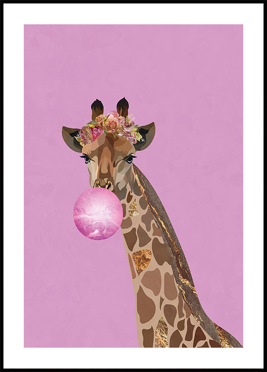 Giraffe pink bubblegum Plakat - Posterbox