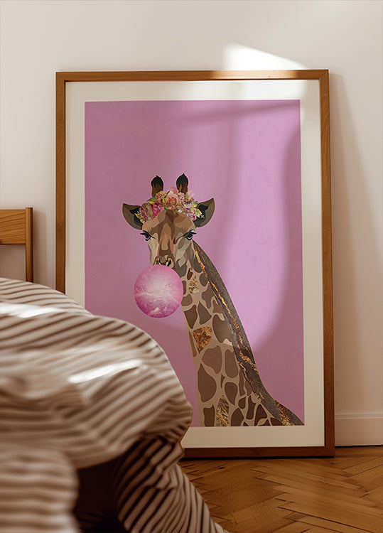 Giraffe pink bubblegum Plakat - Posterbox