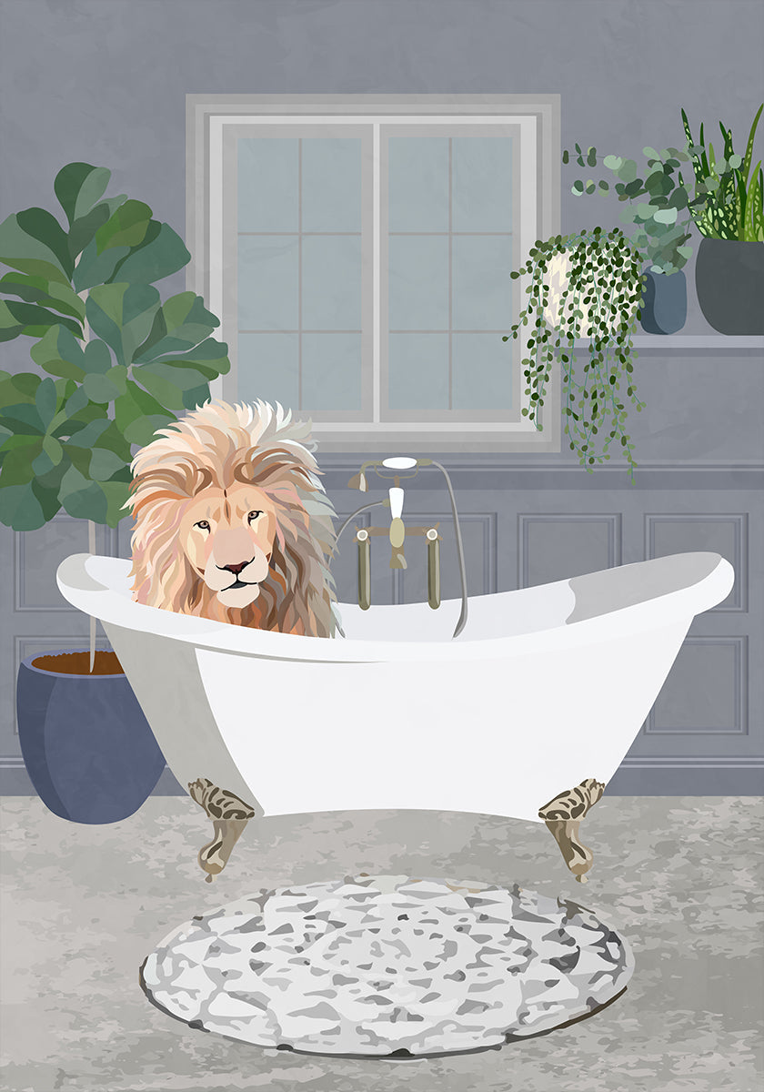 Lion takes a bath Plakat - Posterbox