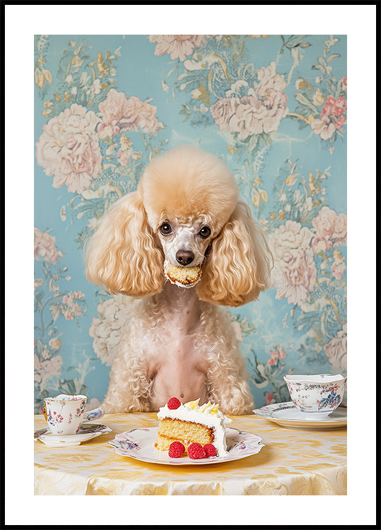 Poodle Sits At A Vintage Tea Table Plakat - Posterbox