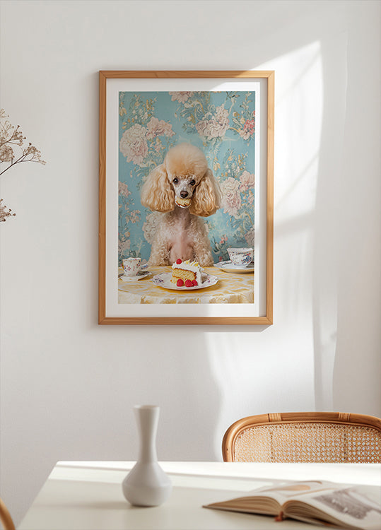 Poodle Sits At A Vintage Tea Table Plakat - Posterbox
