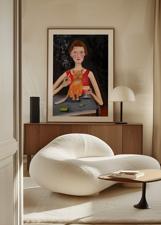 Vintage woman with cocktail and cat Plakat - Posterbox