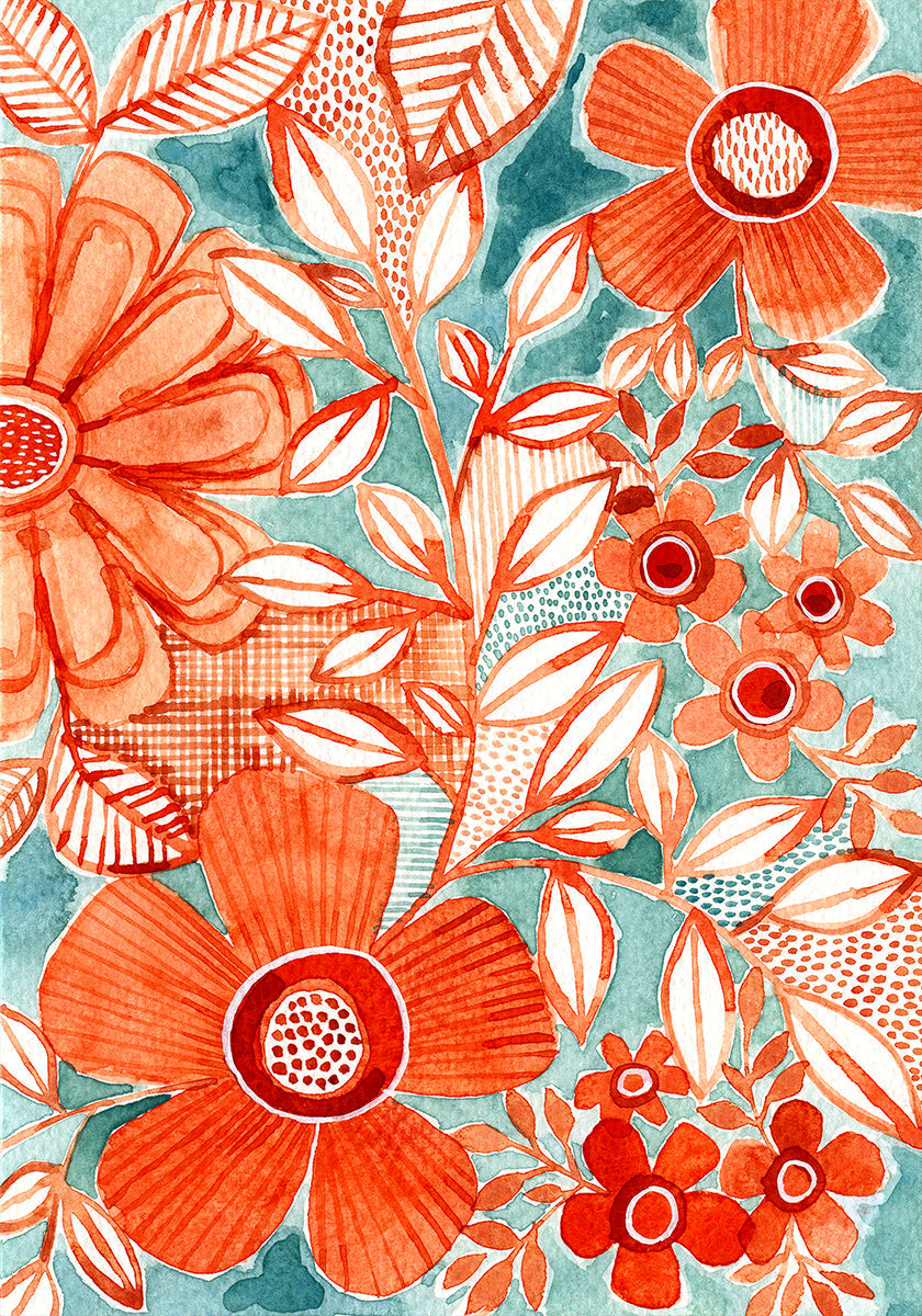 Red Daisies With Aqua Plakat - Posterbox