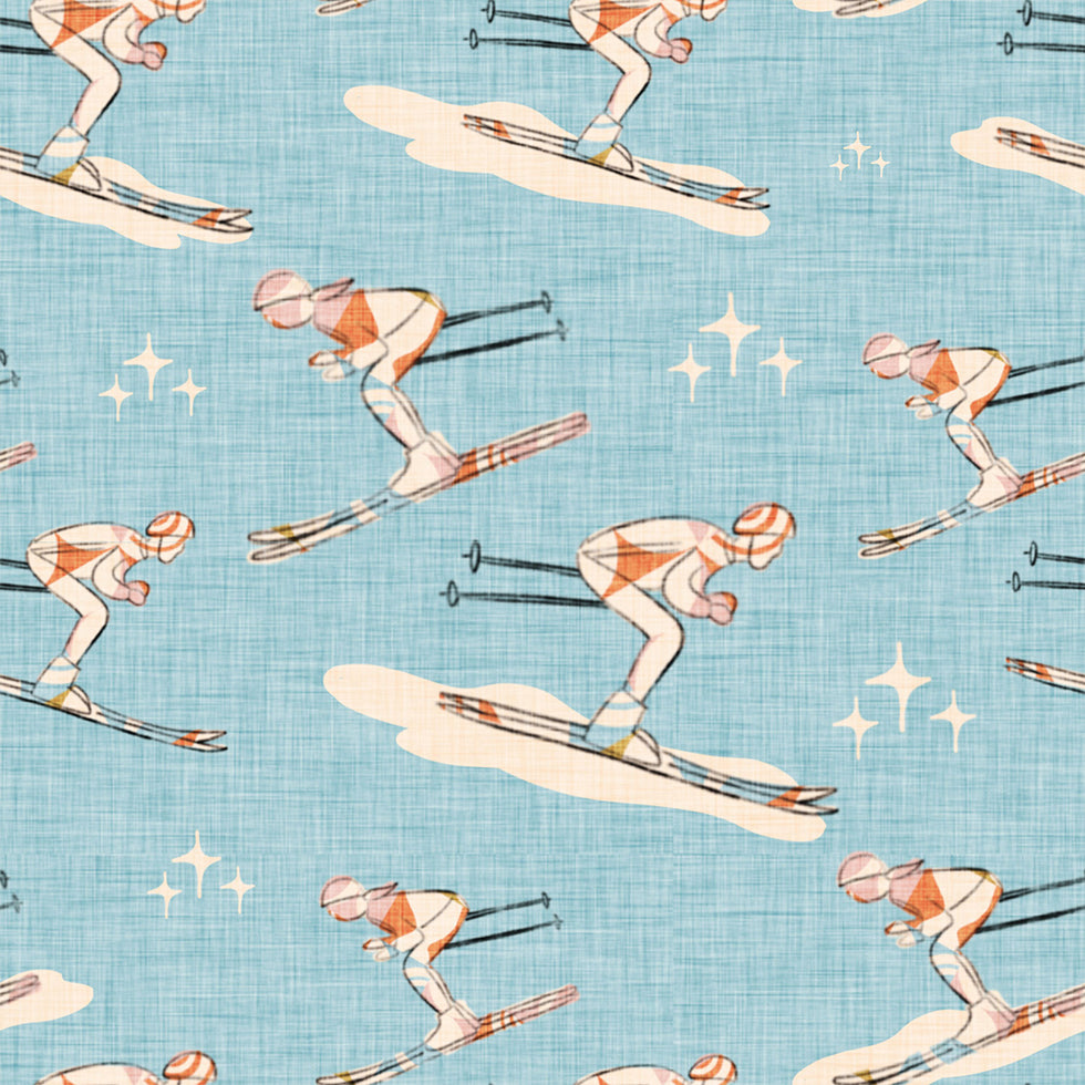 Winter Sports   Retro Vintage Ski Blue Plakat - Posterbox