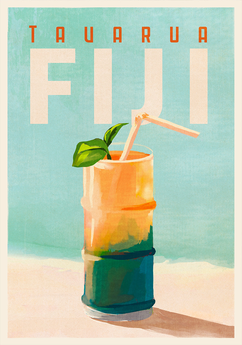 Tavarua Fiji Cocktail Travel Art Plakat - Posterbox
