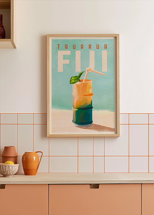 Tavarua Fiji Cocktail Travel Art Plakat - Posterbox